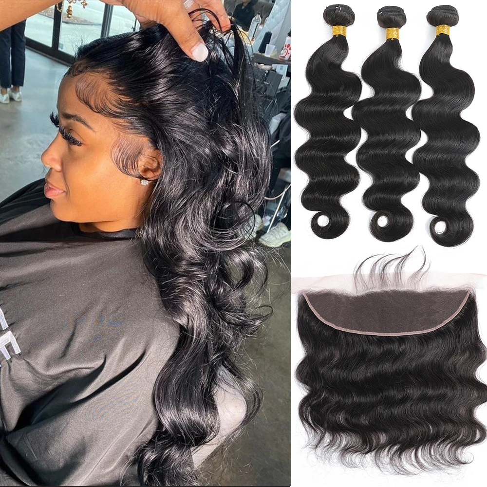 

Malaysian Straight Hair Bundles With Frontal Closure 3/4 Human Hair Bundles With Closure Ear to Ear Frontal With Bundles Remy