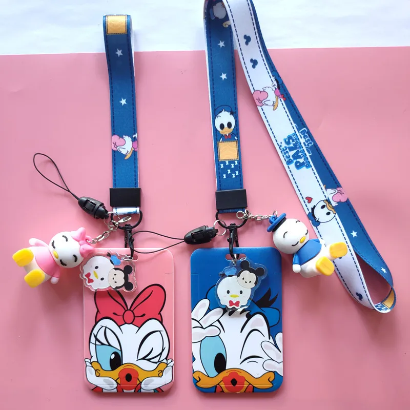 Disney Kawaii ID Card Cover Donald Duck Cartoons Student Campus and Lanyard Outdoor Portable Credit Holder Gifts |