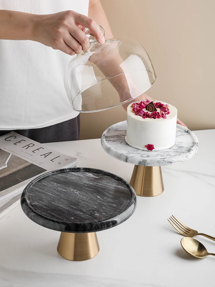 

Marble Tall Storage Tray Tray with Lid Cake Stand Creative Dessert Table Glass Cover Home Jewelry Teacup Aromatherapy Food Tray
