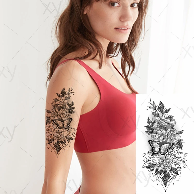 

Temporary Tattoo Sticker Sexy Rose Heart-shaped Wreath Fake Tatto Waterproof Tatoo Back Leg Arm Belly Middle Size for Women Girl