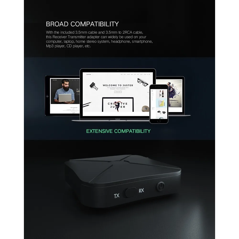 Bluetooth 4.2 Audio Transmitter Receiver 3.5mm RCA TV PC Audio Emitter Adapter BT Speaker Headset Car Stereo Music Receiver