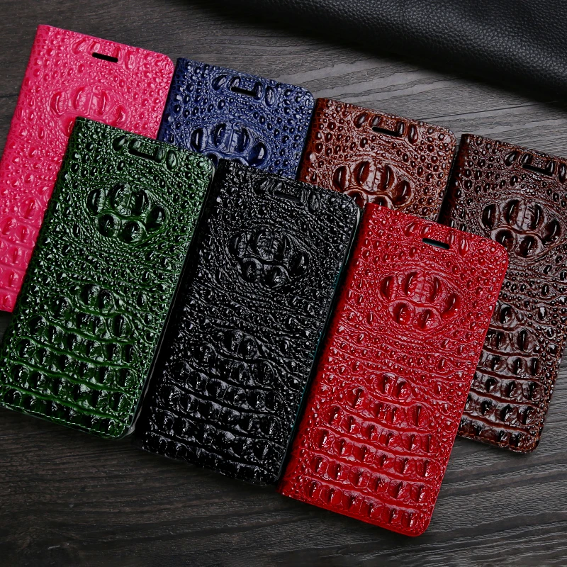 

Genuine Leather Flip Phone Case For Homtom HT 7 16 17 Pro 30 37 50 70 Magnetic Buckle Cover Cowhide Crocodile Head Wallet Bag