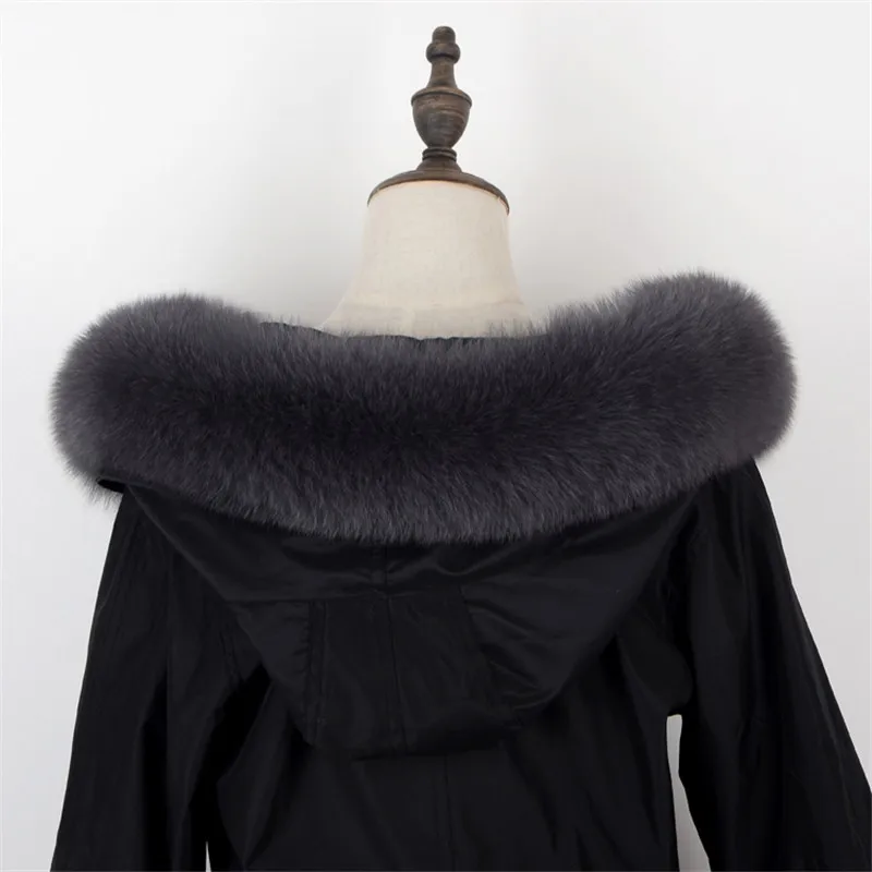 Зимняя мода натуральный Лисий Мех Шарфы-Снуды Женское пальто капюшон шаль
