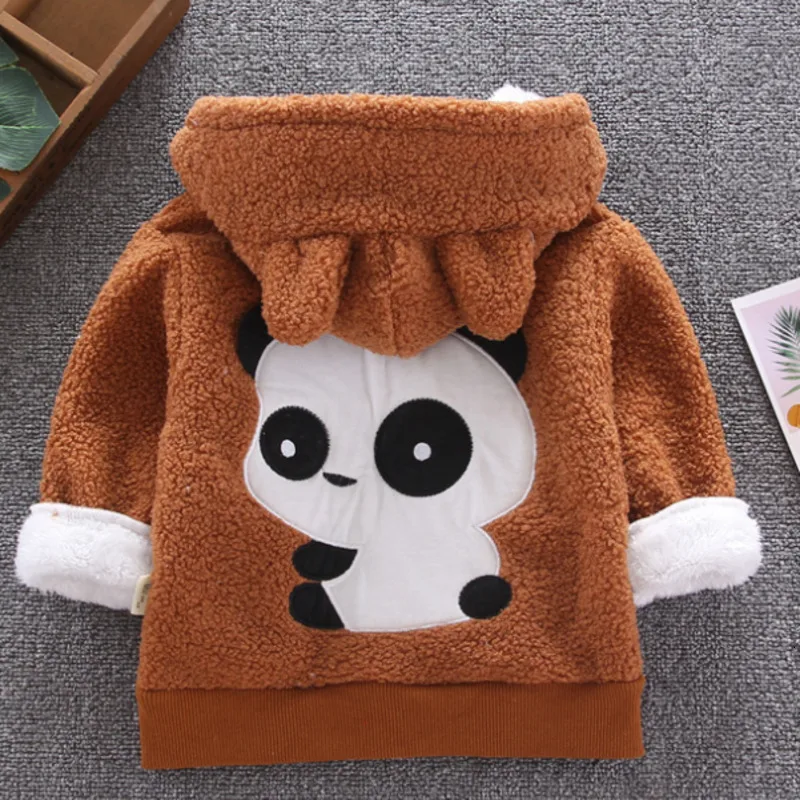 Winter Children Fashion Clothes Kid Boys Girls Lovely Cartoon Panda Plus Thick Velvet Long Sleeve Hooded Jacket Baby Infant Coat | Детская