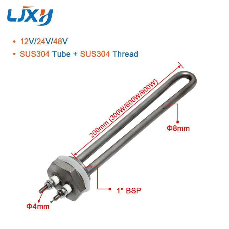 LJXH 1inch DN25 BSP Low Voltage DC 12V/24V/48V Immersion Heating Element for Solar Water Heater 300W/600W 304SUS | Бытовая техника