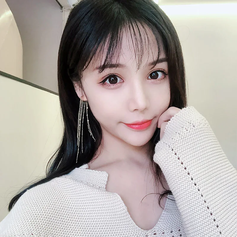 

2020 the New South Korean Temperament Simple Ear Clip Immortal Ear Stud Long Tassel Earrings