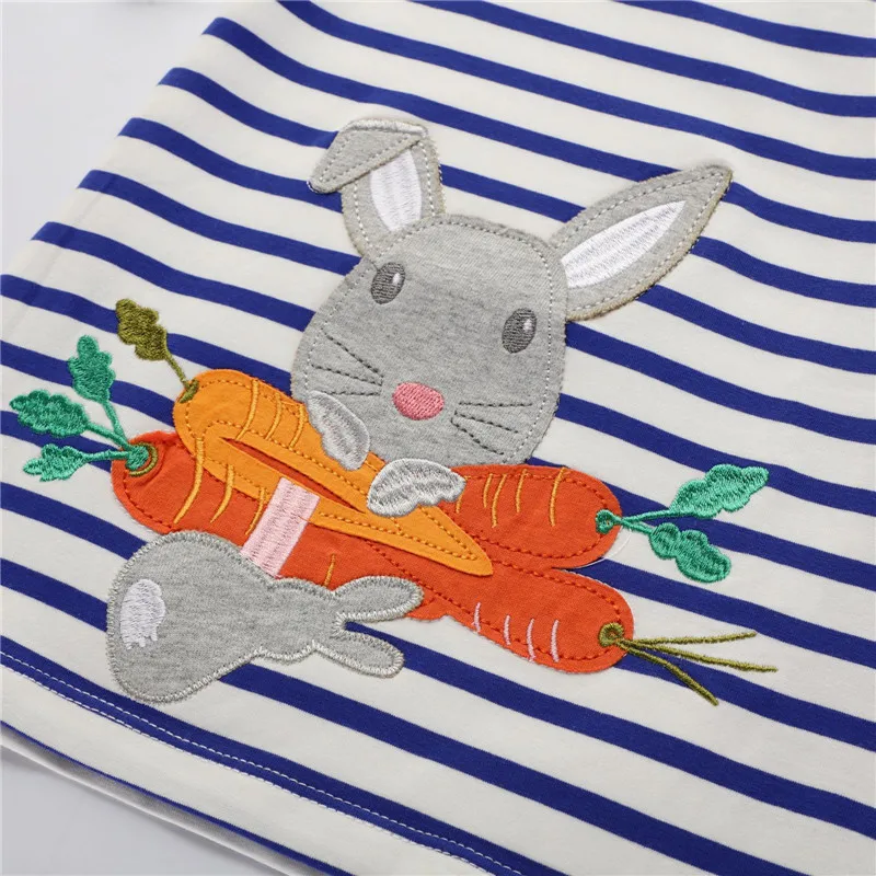 

QNPQYX Animals Applique Girls T Shirts Stripe Summer Baby Clothes Fashion Cotton Kids Tees Tops