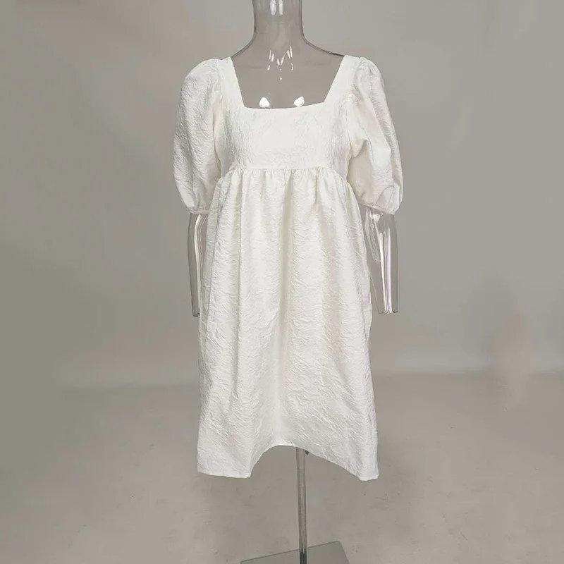 

2021 new summer and autumn fashion women clothes Hubble-bubble Sleeve sqaure collar lantern sleeves pullover dress