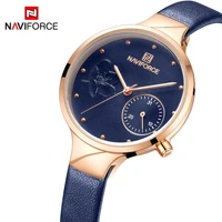 naviforce women fashion blue quartz watch lady leather watchband high quality casual waterproof wristwatch gift for wife 2019
