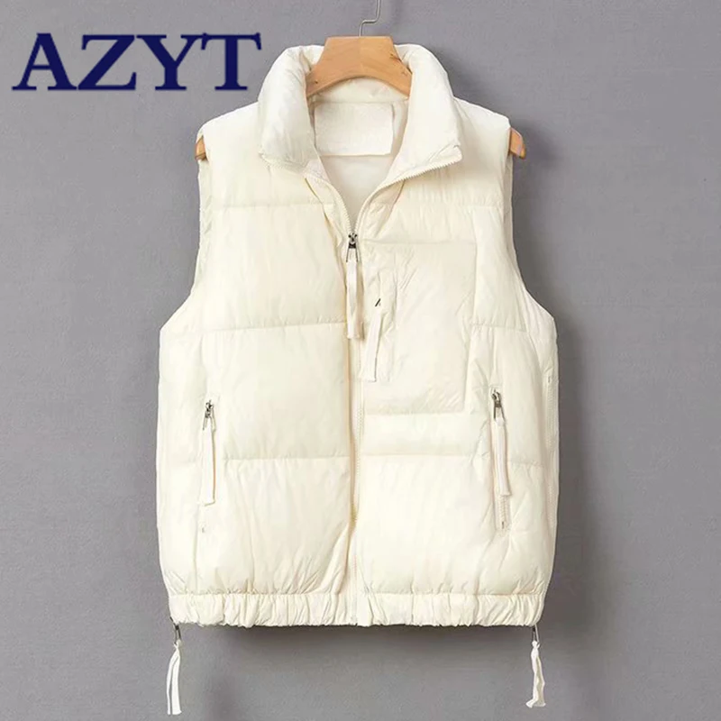 

AZYT Zipper Loose Down Cotton Vest Women 2021 Winter Windproof Sleeveless Jacket Winter Thicken Warm Waistcoat For Women