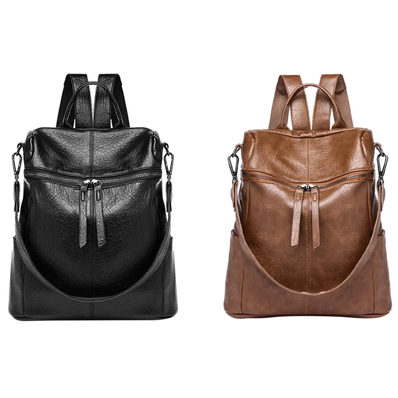 

Однотонный женский рюкзак с мягкой поверхностью, модная текстурная школьная сумка из искусственной кожи для студентов, вместительная сумк...