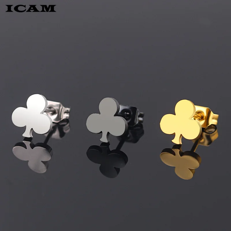 Женские серьги гвоздики из нержавеющей стали с тремя листьями