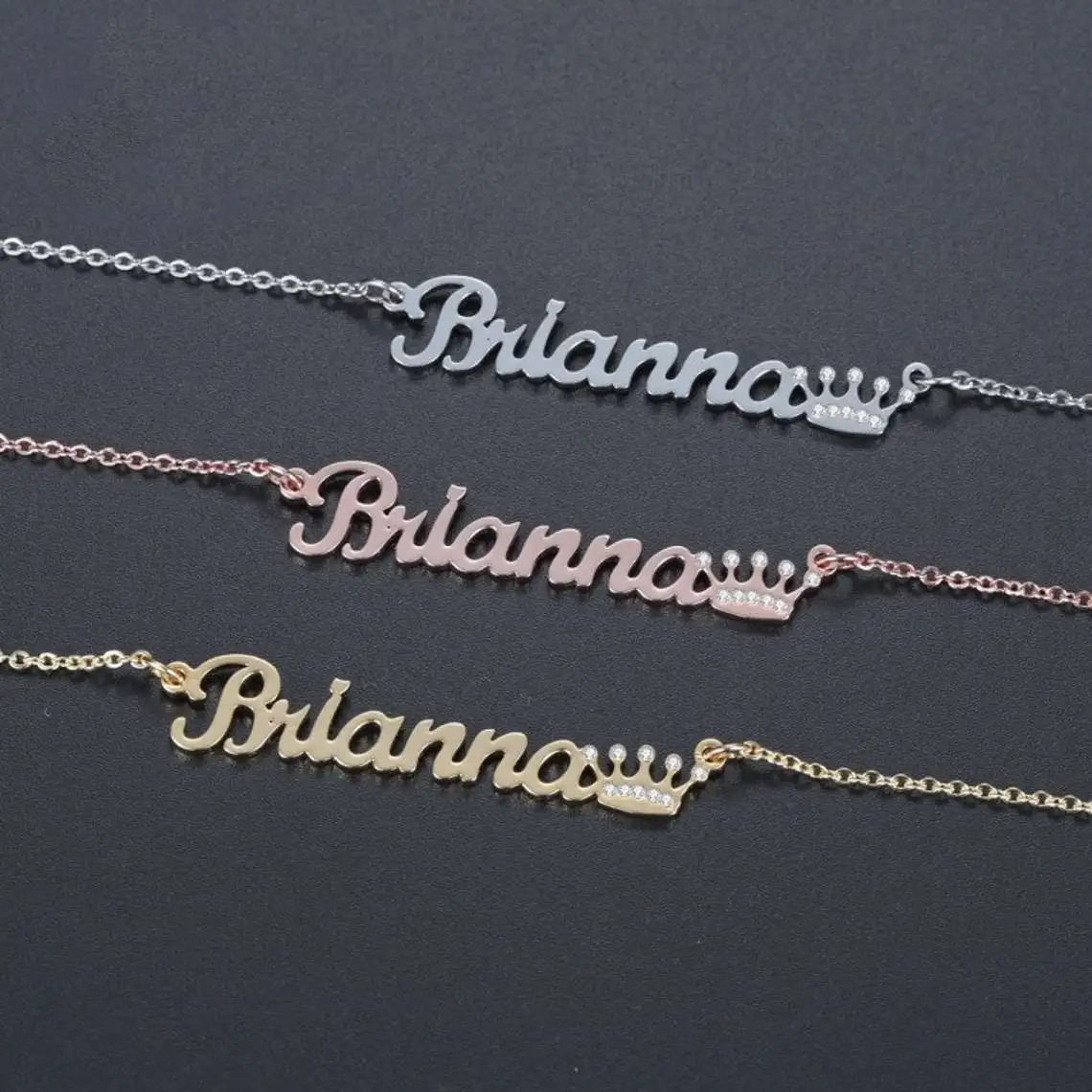 

Personalized Name Necklace Zircon Crown Chain Stainless Steel Custom Letter Pendant Necklaces for Women 2021 Trendy Jewelry