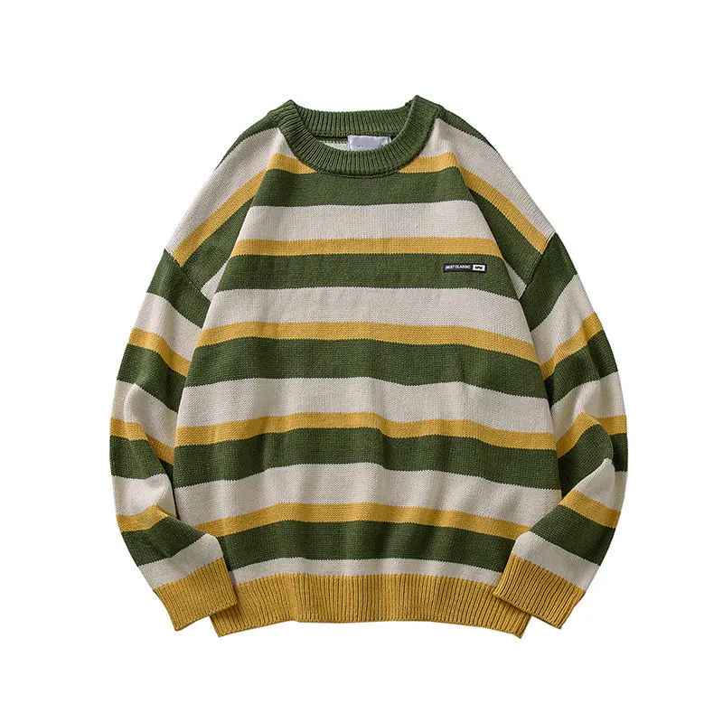 

2021 Pullover Striped Sweater Oversized Mens Knitted Men Sweaters Hip Hop Harajuku Korean Casual Black Sweater Men Clothing