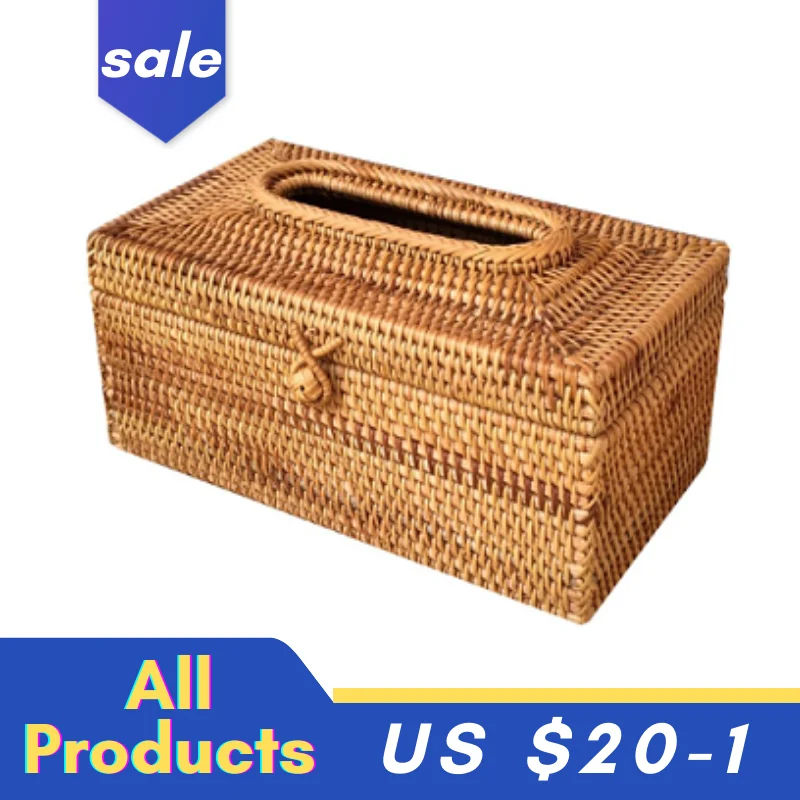 

NEW Paper Rack Rattan Tissue Box Elegant Home Decoration Handmade Desktop Tissue Container Napkin Storage Case