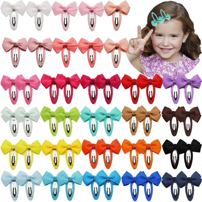 2pcs/lot 2 Inches Solid Color Handmade Bows Bangs Hairpins Fashion Baby Girls Hair Clips Infant Headwear Kids Photography Props