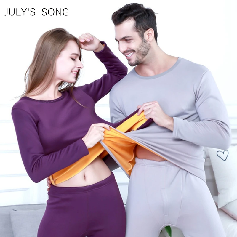 

JULY'S SONG Winter Velvet Thick Thermal Underwear For Men Woman Warm Layered Clothing Keep Warm Set Male Long Johns Hot-Dry