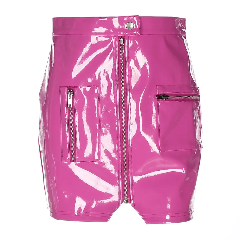 

Womens PU Leather Zipper Skirt Pocket High Waist Pencil Evening Party Club Wear Bodycon Short Sexy Mini Skirt Spring Summer