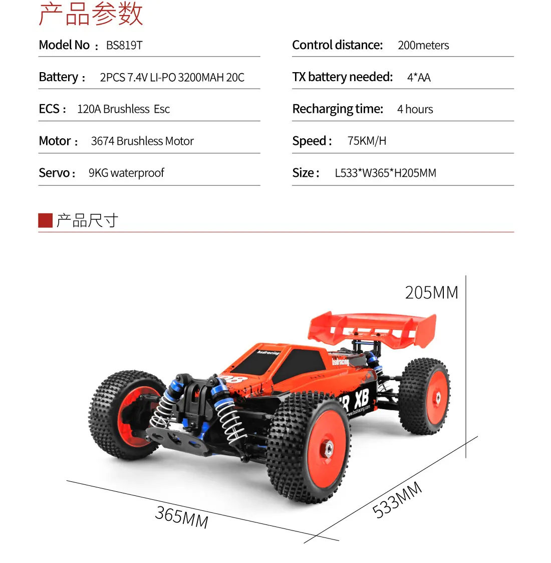 1:8 BSD/RED CAT Blazer XB BS819T гонки спецификации багги бесщеточный ртр
