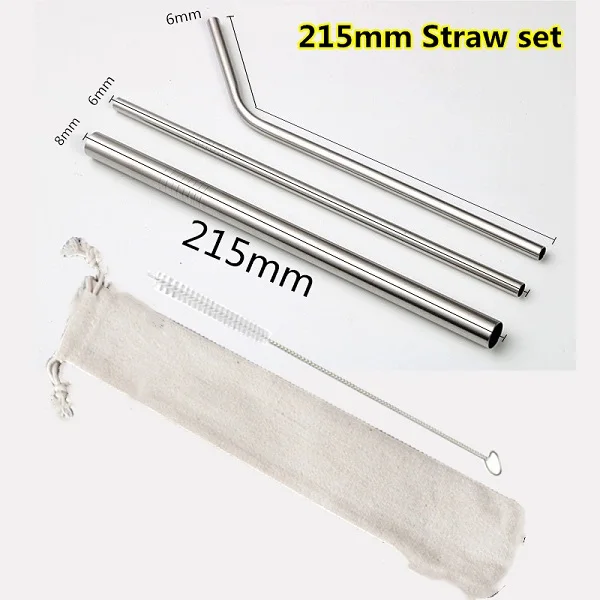 215mm straw set Металлическая соломинка из нержавеющей стали соломинки многоразовые пипетки всасывающий Очиститель Щетка труба прямая гибкая трубка домашний бар аксессуары - Цвет: 215mm straw set