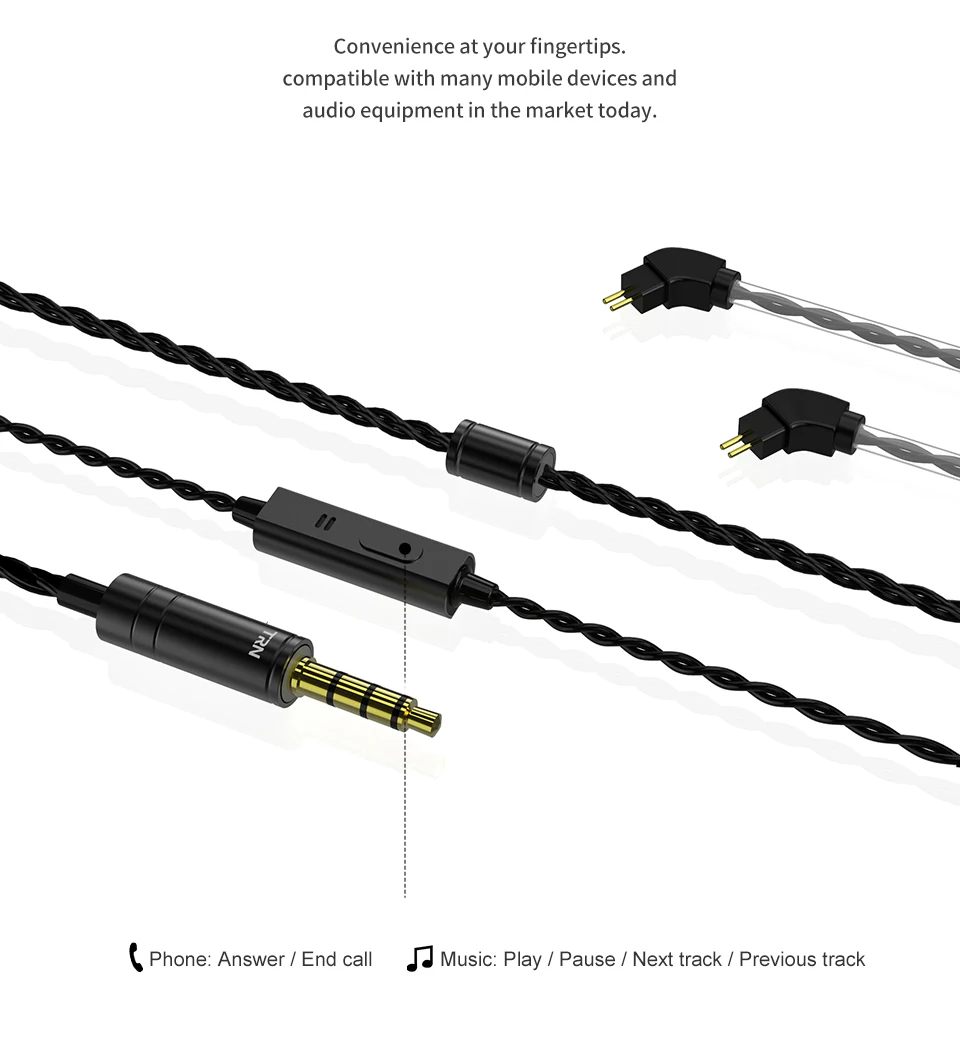TRN H2 в ухо тяжелый бас HiFi сабвуфер проводное управление наушник динамический привод Съемная 2Pin гарнитура