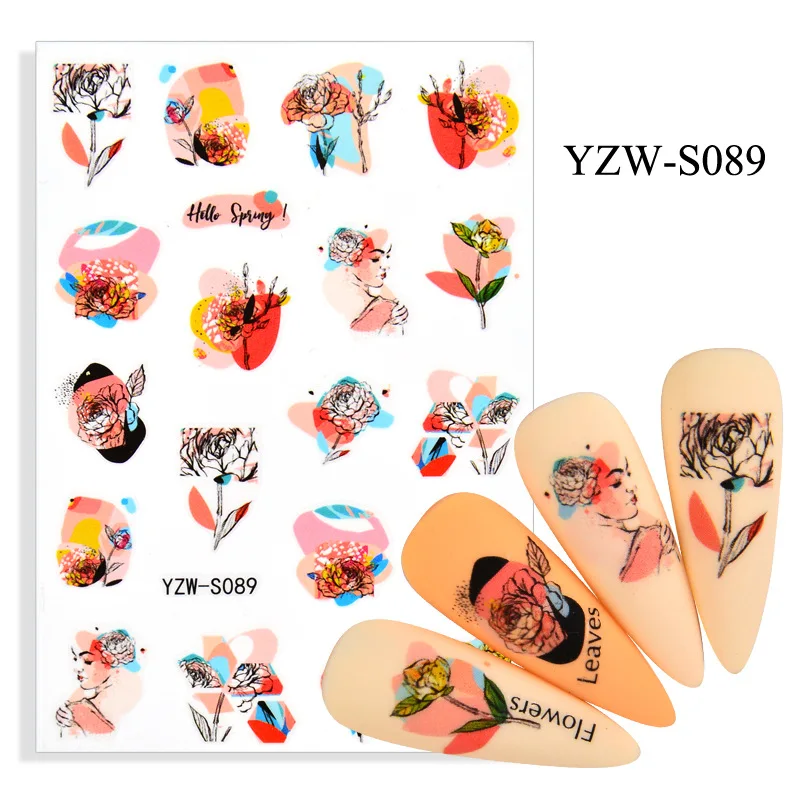 3D наклейки для ногтей геометрические абстрактные линии женское лицо