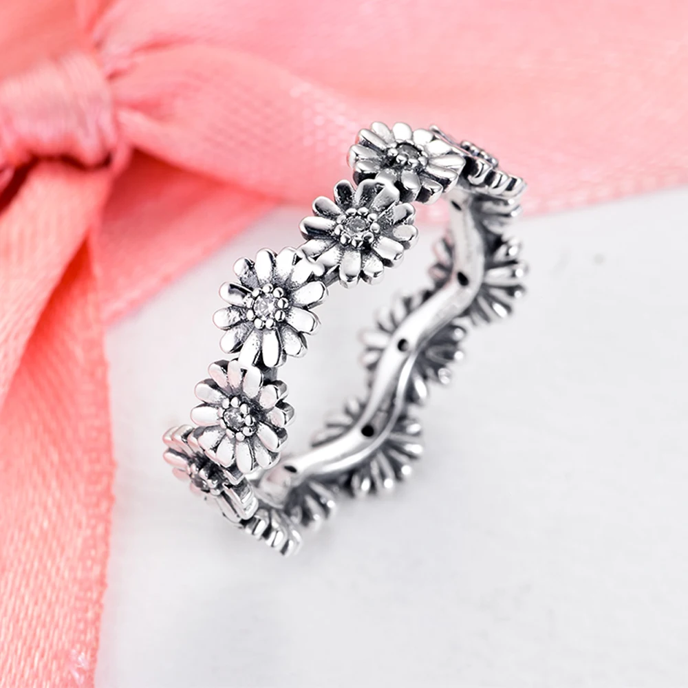 

2020 Hot Sale 925 Sterling Silver Sparkling Daisy Flower Crown Finger Ring For Women Girl Original Fashion Jewelry Fine Gift