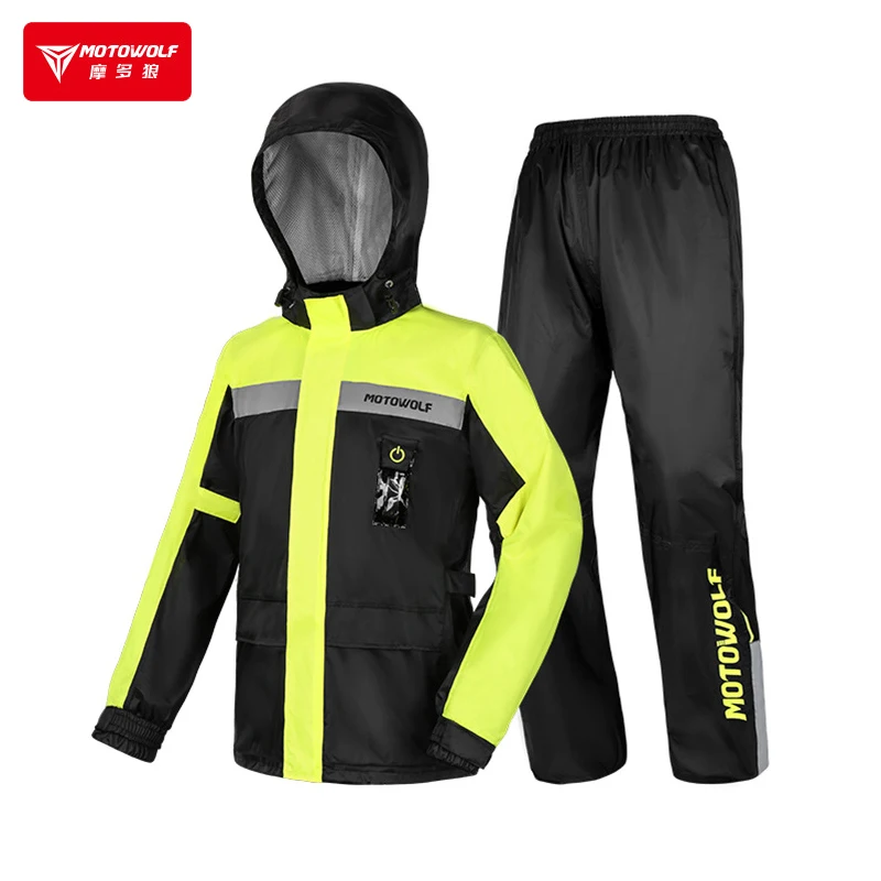 Motorcycle Raincoat Split Rain Suit Reflective LED Alert Waterproof Adjustable Cap Hat Impermeable for Riding Cycling Motocross