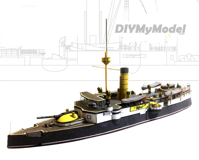 DIYMyModeI Qing Beiyang-rompecabezas de la Marina Ping Yuan, barco blindado 1:400, bricolaje, artesanal, Kit de papel, hecho a mano juguete, regalo, utillaje de pel&iacute;cula-0