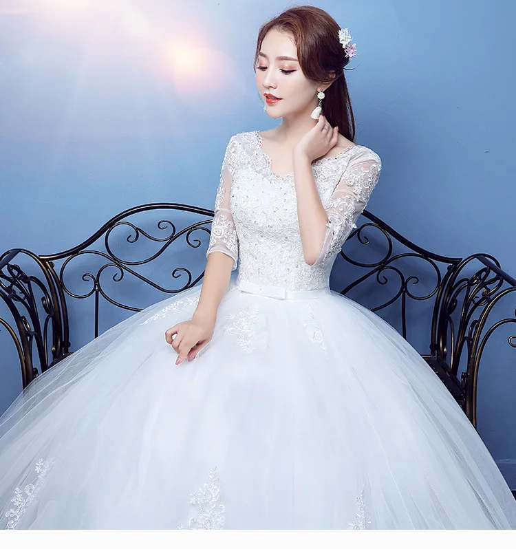 Vestidos De Novias Белое Бальное Платье Свадебное платье Элегантное V образным вырезом с коротким рукавом и аппликацией вышитый бисером кружева для невесты платья Robe De Mariee