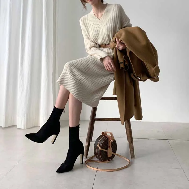 

Новинка, винтажное теплое осеннее платье-свитер, Женское зимнее длинное платье-свитер, вязаные платья, свободные макси платья оверсайз, дли...