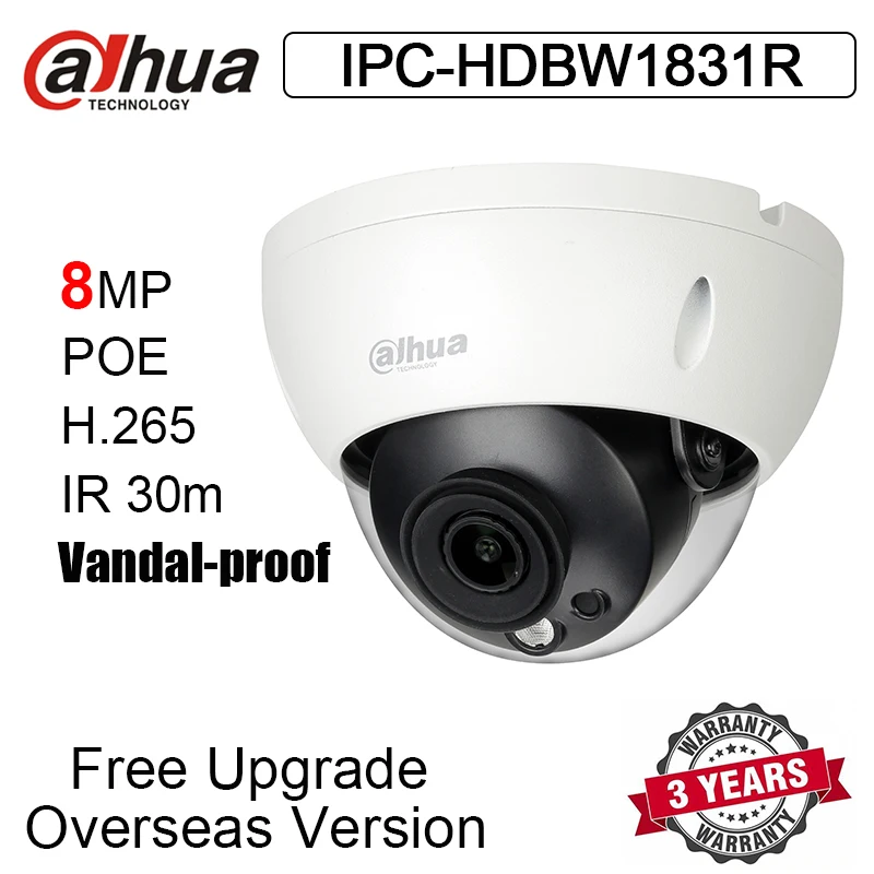 Купольная ip-камера Dahua 8 Мп POE WDR H.265 H.264 ИК 30 м IP67 водонепроницаемая антивандальная