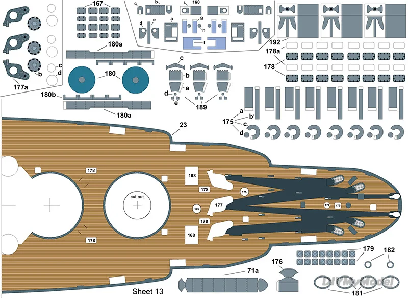 DIYMyModeI 1:250 de papel modelo americano BB-39 Arizona acorazado militar regalo de seguidor Manual DIY-5