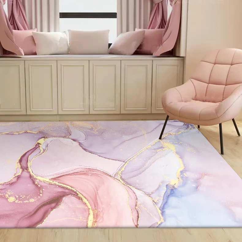 Modern aesthetic fantasy abstract watercolor pink gold purple rug bedroom living room bedside carpet door mat | Дом и сад