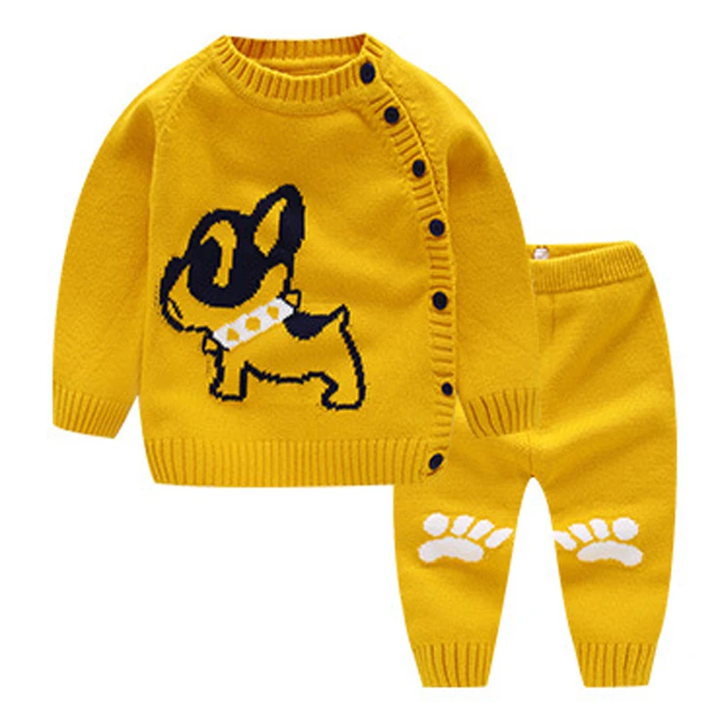 LOOZYKIT Детский комплект со свитером весенний хлопковый свитер с милым животным принтом для маленьких мальчиков и девочек комплекты с шерстяными вязаными штанами теплая одежда