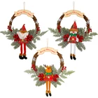 Рождественский натуральный ротанговый венок с искусственной куклой, подвесное кольцо из настоящего ротанга с цветами для украшения вечерние