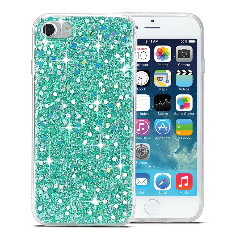 LLZ. COQUE милый Алмазный чехол для телефона для IPhone 11 Pro XS Max XR X 6 6S Plus 5 5S SE 7 8 Plus Блестящий силиконовый чехол Funda Capas - Цвет: green