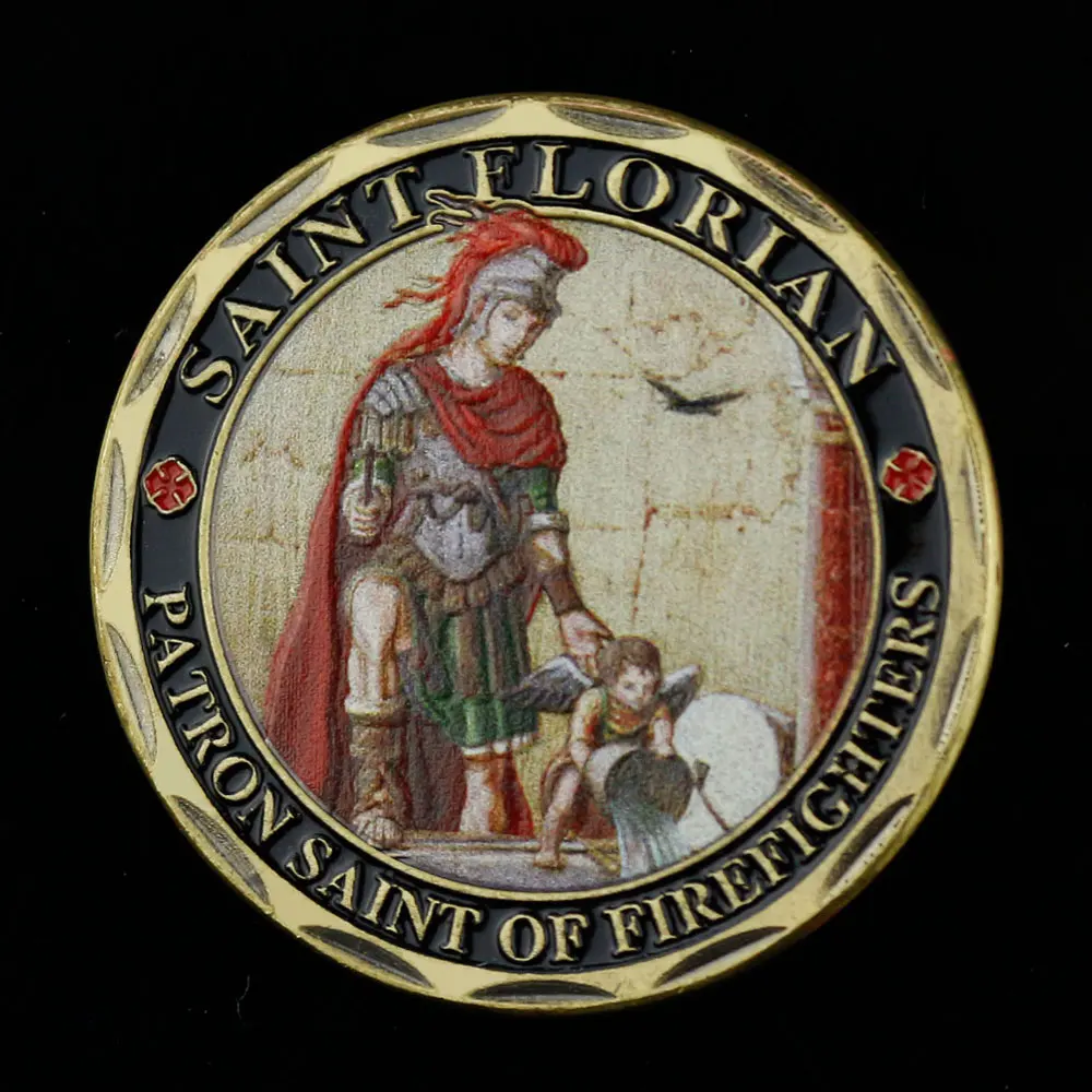 Позолоченная монета 40 мм Святого Флориана покровитель пожарных | Дом и сад
