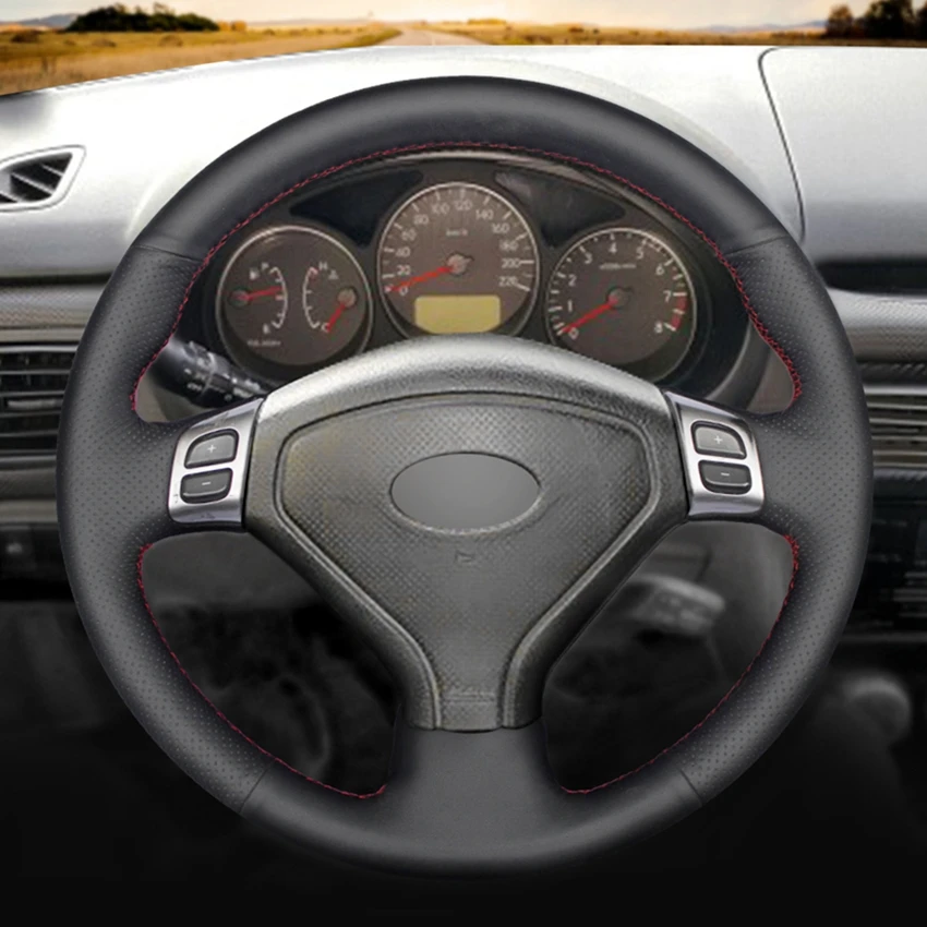 Рука сшитый черный искусственной кожи чехол рулевого колеса автомобиля для Subaru