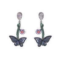 micro pave cubic zirconia women fashion wedding earings gold plated bridal jewelry statement flower butterfly earrings