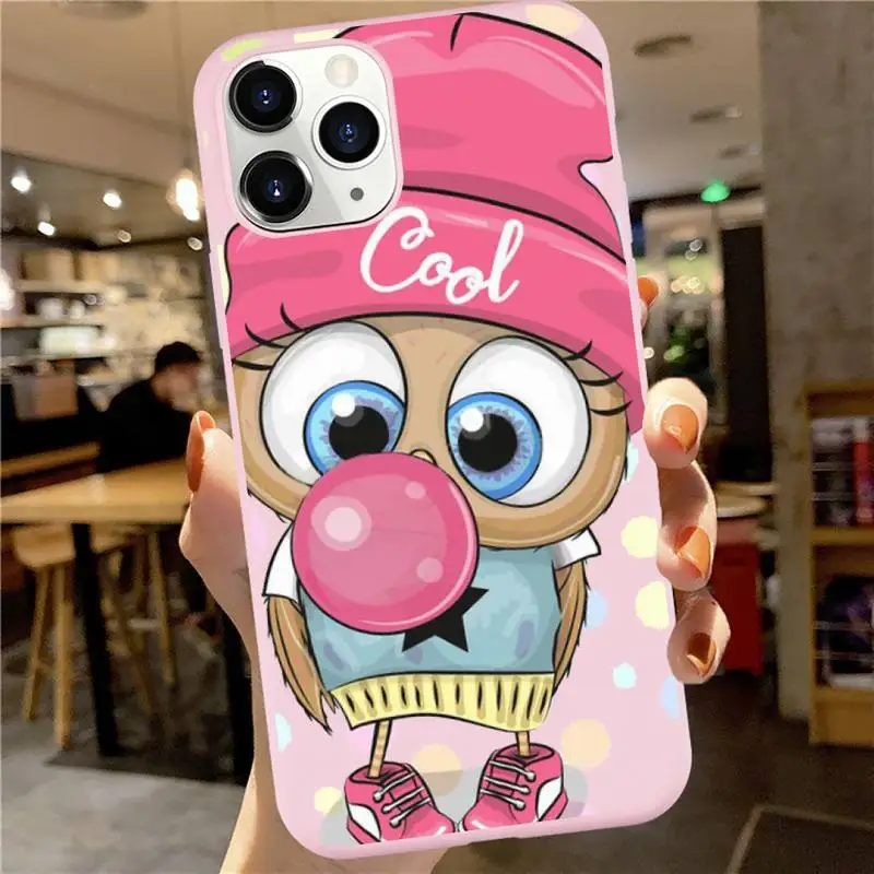 Cute cartoon animal Owl capa shell cover Phone Case Candy Color for iPhone 13 6 7 8 11 12 s mini pro X XS XR MAX Plus