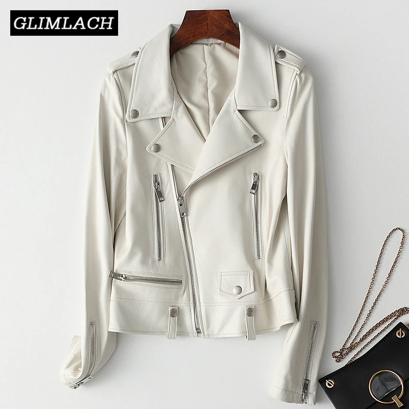 Куртка женская короткая из натуральной овечьей кожи мотоциклетный пиджак