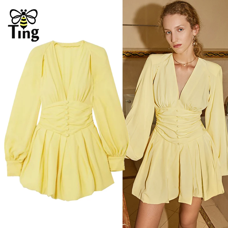 Короткое платье-Мини с V-образным вырезом и длинным рукавом-фонариком - купить по