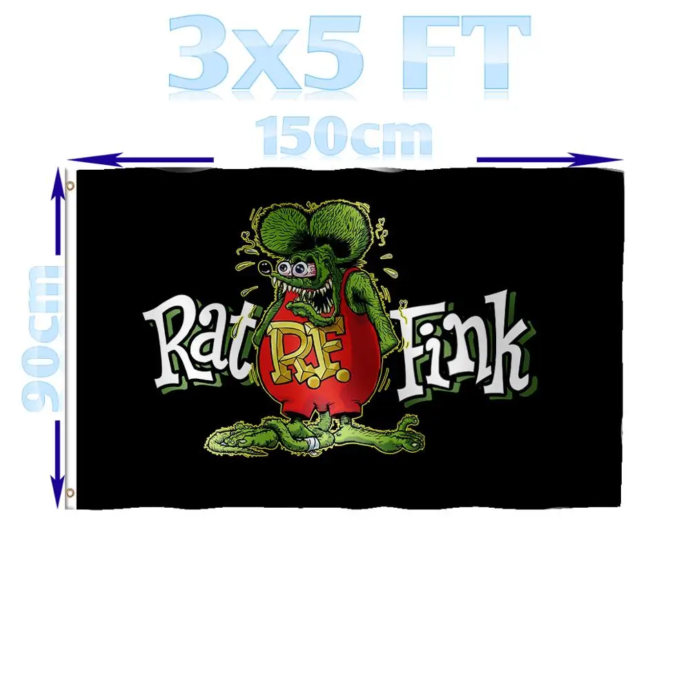 BENFACTORY Store 3x5 Ft Single Layer 100D Polyester Brass Grommets Indoor Outdoor Rat Fink Black Flag