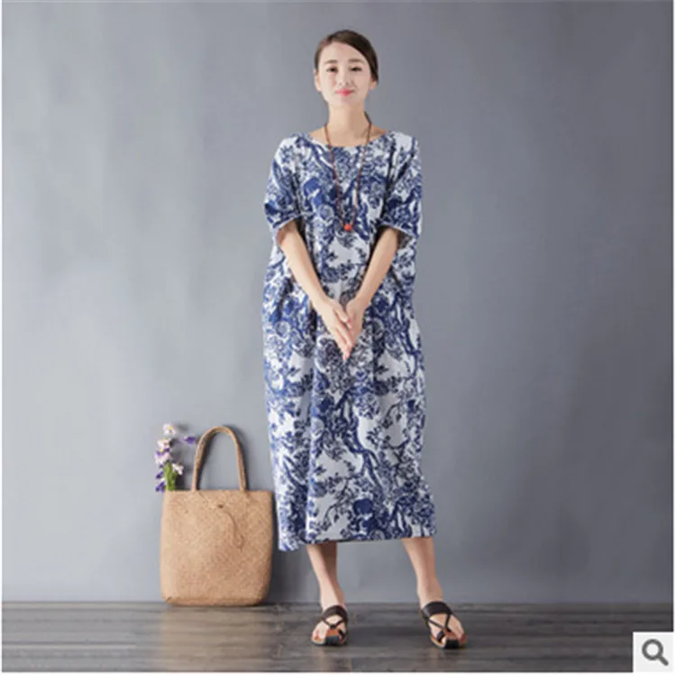 

Лидирующий бренд синий Для женщин на весну и лето; Платье с фарфоровым узором белого и высокого качества