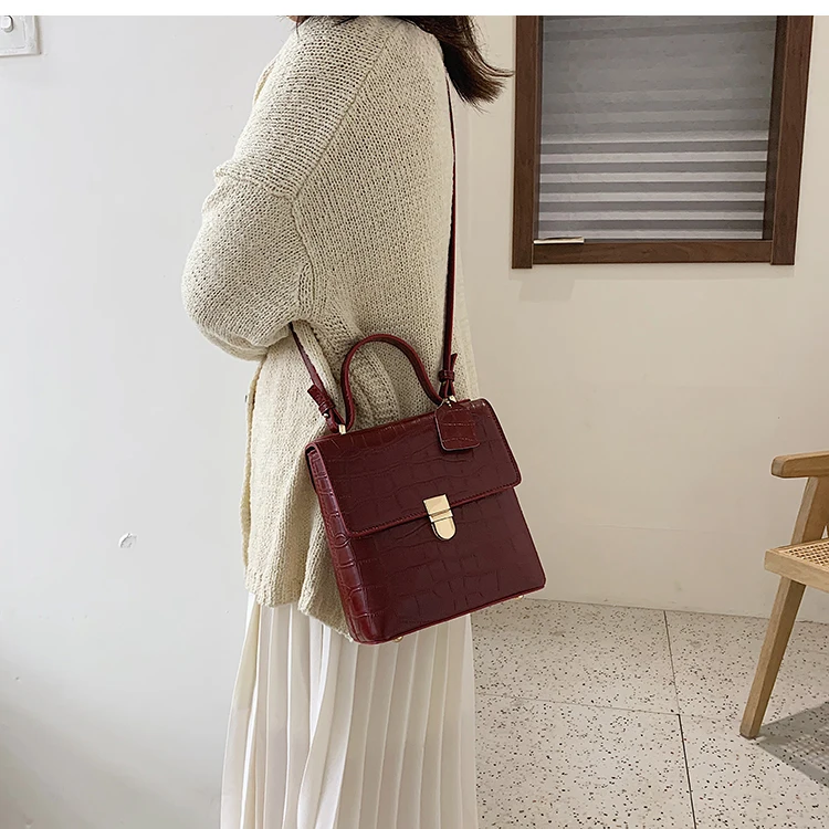 Vintage Fashion Stone pattern Tote bag New High Quality PU Leather Women's Designer Handbag Lock Shoulder Messenger Bag