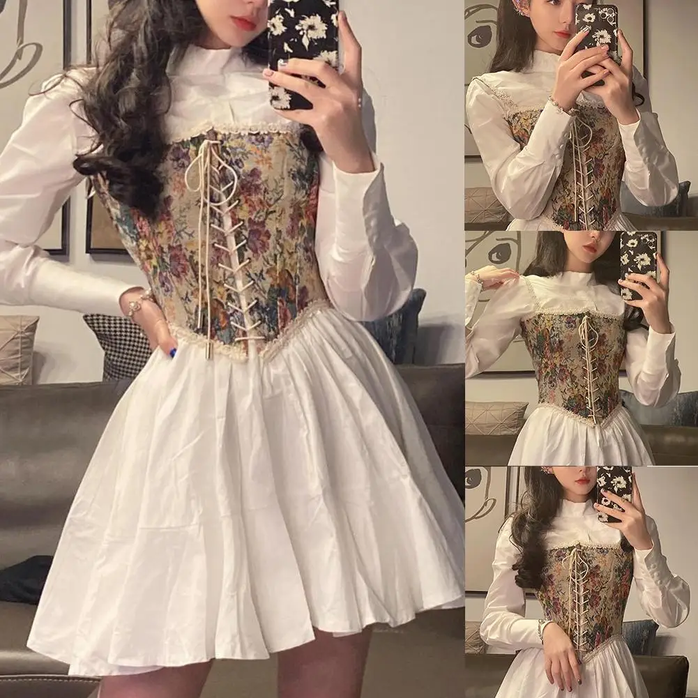 

Пикантные уличные Стиль цветок майка на бретельках приталенное платье Винтаж с платьем Топ Бюстье Для женщин корсет на ремнях Топ Wh O7U6