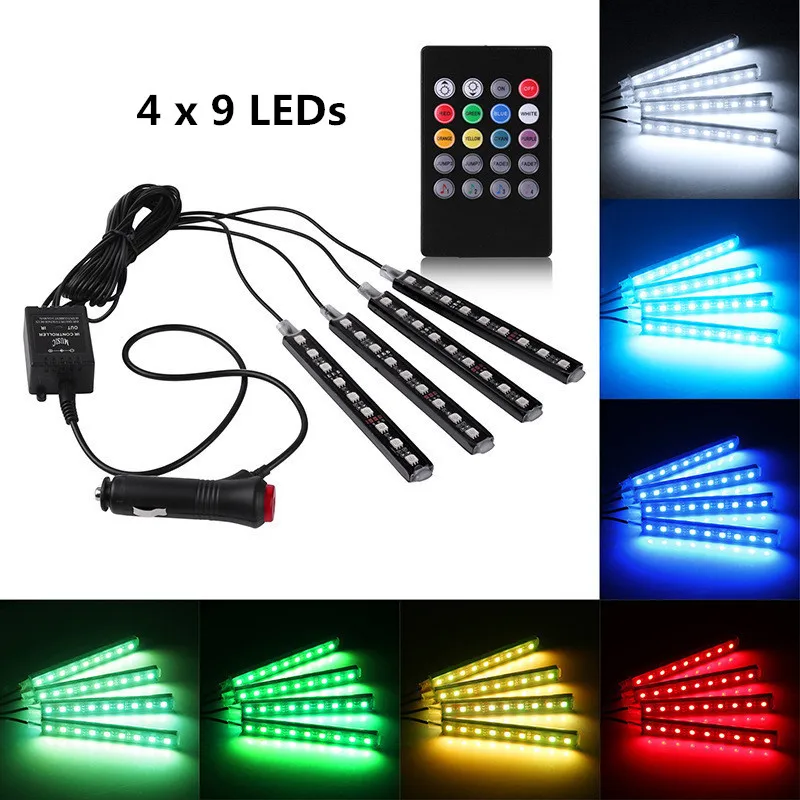 Автомобильный интерьерный атмосферный светильник SMD5050 водонепроницаемый RGB