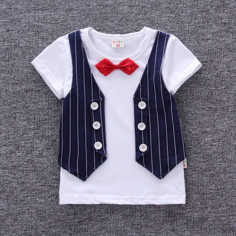 Новинка Летняя детская модная одежда Футболка с галстуком для маленьких