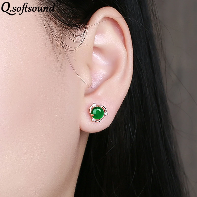 Женские серьги-гвоздики в форме цветка Chrysoprase винтажное ювелирное изделие цвета